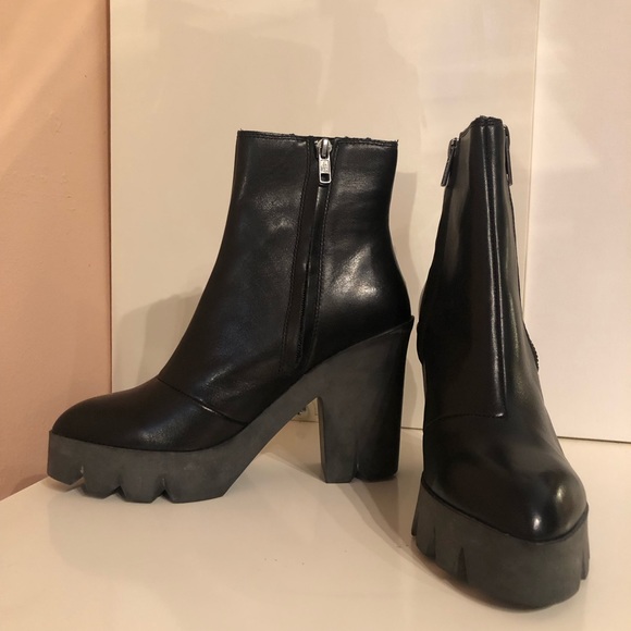 ASH Trouble Chunky Cleated Thick Sole Platform Moto Boot, Black Leather, 38 - Picture 7 of 9